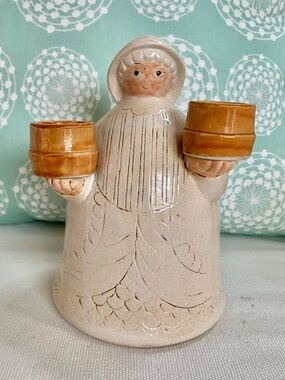 Vtg 1980s Shafford Hand Painted Folk Art Bride Pottery Candleholder Figurine